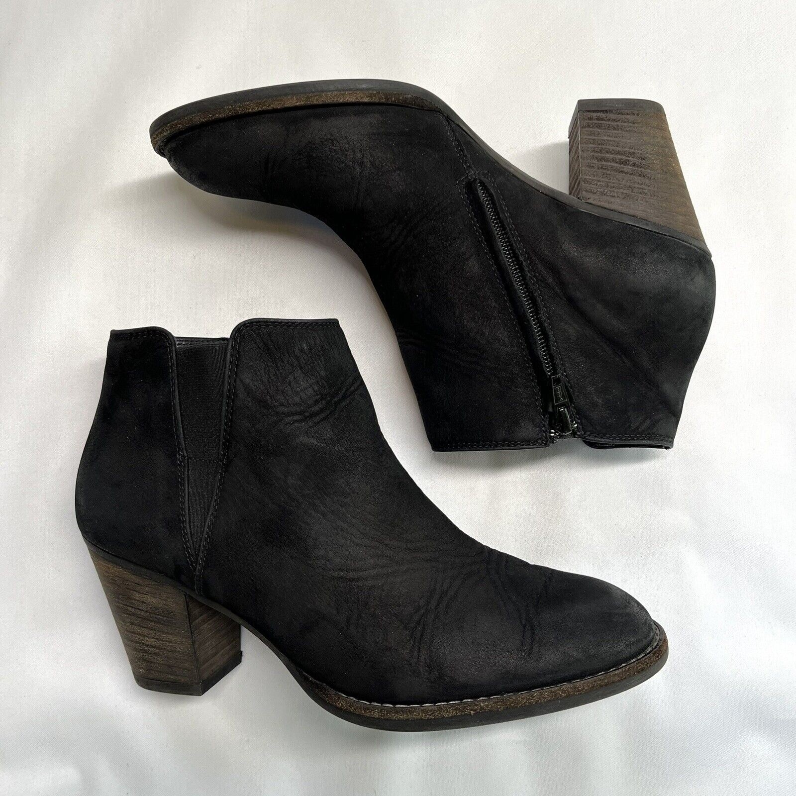 Paul Green Black Suede Ankle Bootie Us 7 Side Zip Boot Heel Leather Size Uk 5